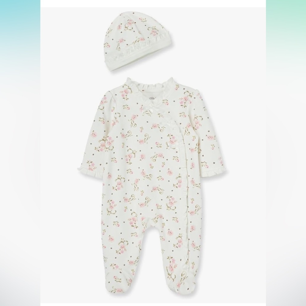 LITTLE ME Floral Kids Footies Set - Pink, Green